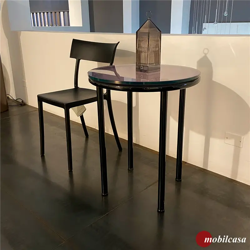 Album Candito tavolino - ø 60, h. 70 cm, struttura nero, piano madreperla