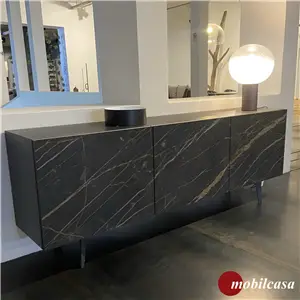 Cattelan Italia Metropol madia - struttura goffrato nero, base metallo goffrato nero, ante in ceramica marmi sahara noir