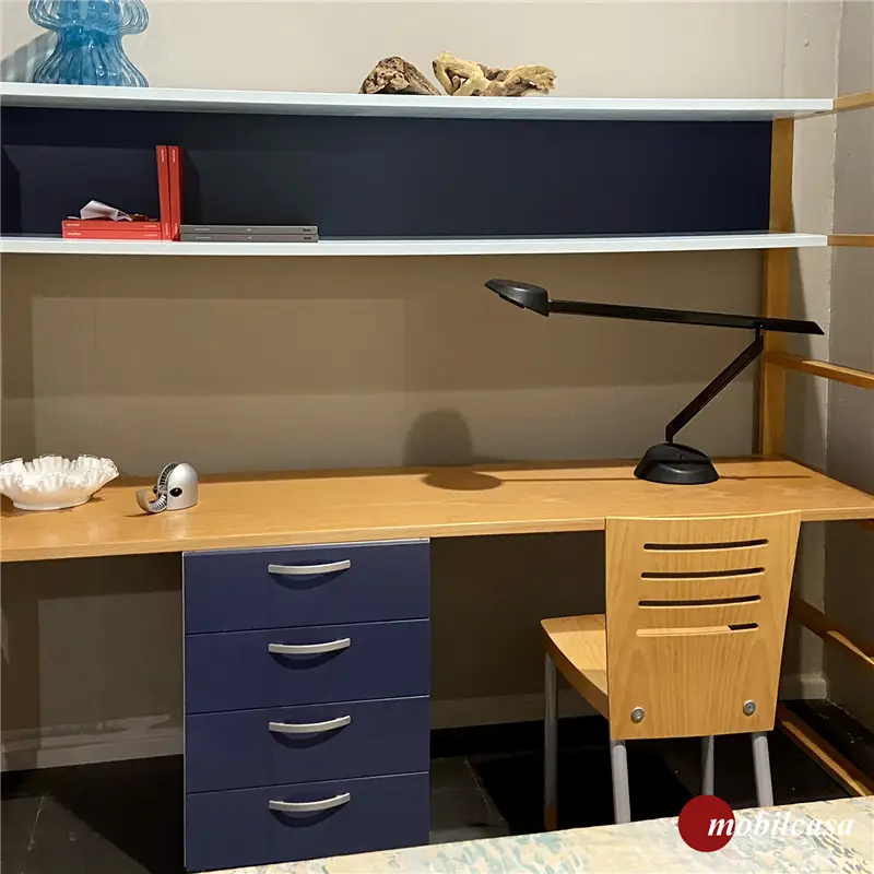 Citterio Libreria con piano e cassettiera faggio/blu