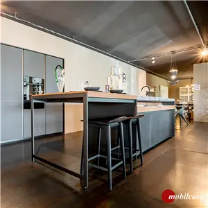 Dada VVD cucina con isola in acciaio ferrovia/Laccato opaco metallizzato Peltro