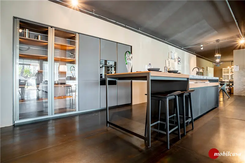 Dada VVD cucina con isola in acciaio ferrovia/Laccato opaco metallizzato Peltro