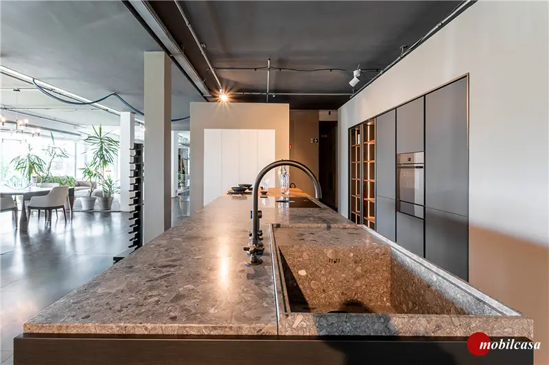 Dada VVD cucina con isola in acciaio ferrovia/Laccato opaco metallizzato Peltro