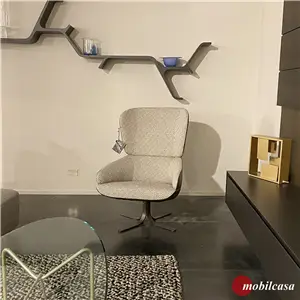 Ditre Cut Poltrona - esterno in pelle marrone, rivestimento grigio, piedini in metallo light brown