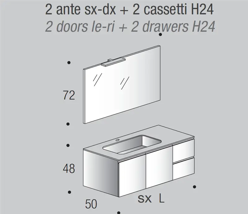 Edoné Easy 04 mobile bagno - 2 ante sx-dx + 2 cassetti h.24 cm