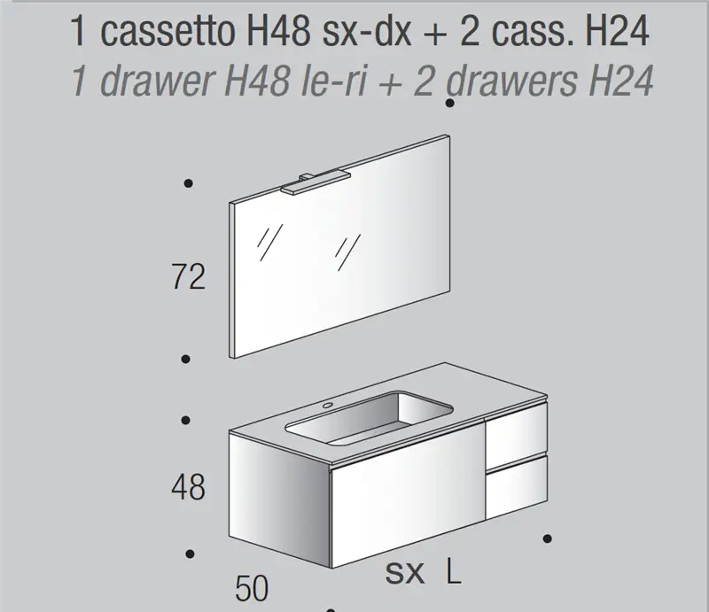 Edoné Easy 05 mobile bagno - 1 cassetto h.48 cm sx-dx + 2 cassetti h. 24 cm