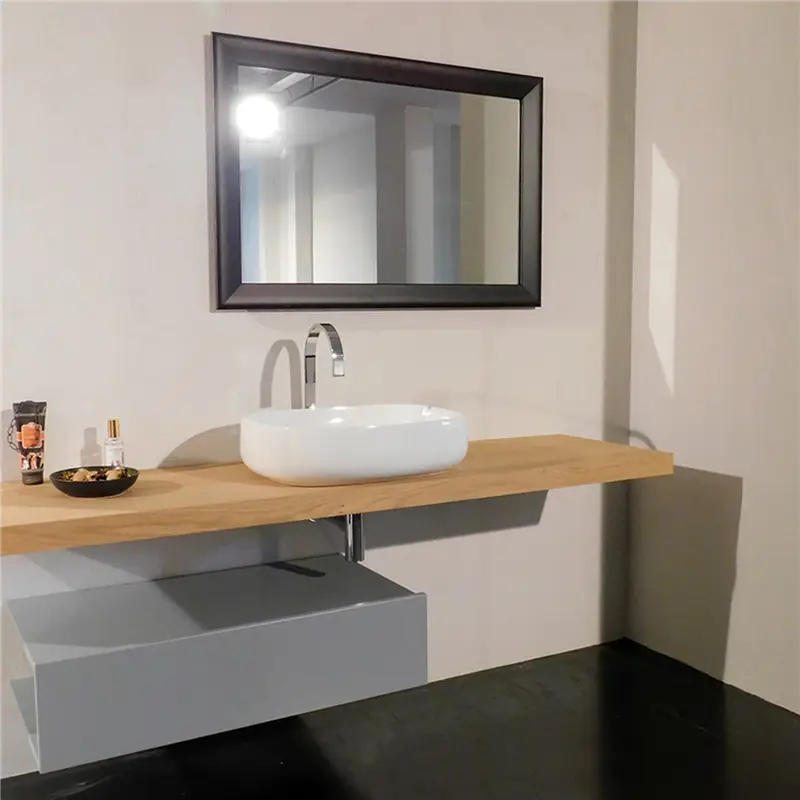 Edoné composizione BAGNO Maia finitura pietra opaco, top rovere nodato 180X12HX50P., lavello mod. troy con portasalviette
