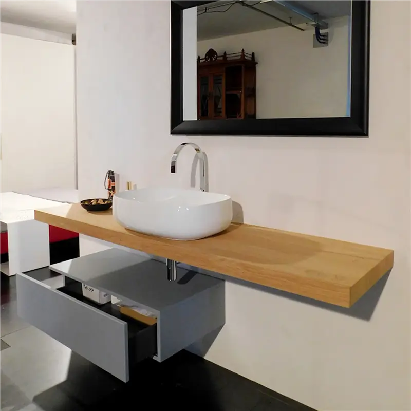 Edoné composizione BAGNO Maia finitura pietra opaco, top rovere nodato 180X12HX50P., lavello mod. troy con portasalviette