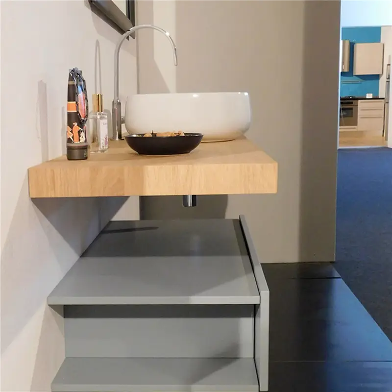 Edoné composizione BAGNO Maia finitura pietra opaco, top rovere nodato 180X12HX50P., lavello mod. troy con portasalviette