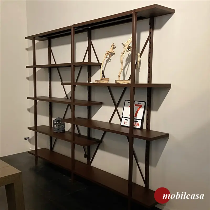 Fantin Uno Living composizione libreria - L.250, P.30, H.202 cm, colore ruggine