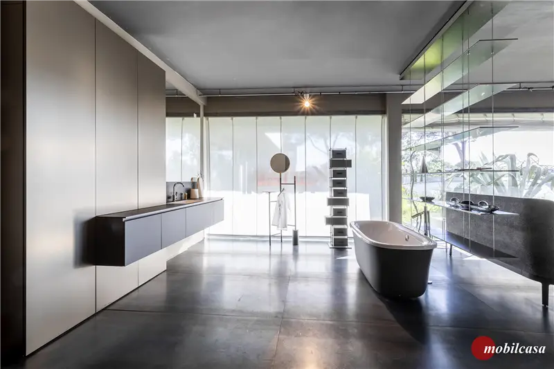 Glass 1989 Vasca modello MALMO cm. 168X76 a posa libera, finitura soft touch finitura antracite colonna normale