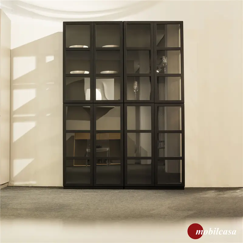 Ideal Form Book 6 libreria - 4 moduli, nero stromboli con fianchi in vetro