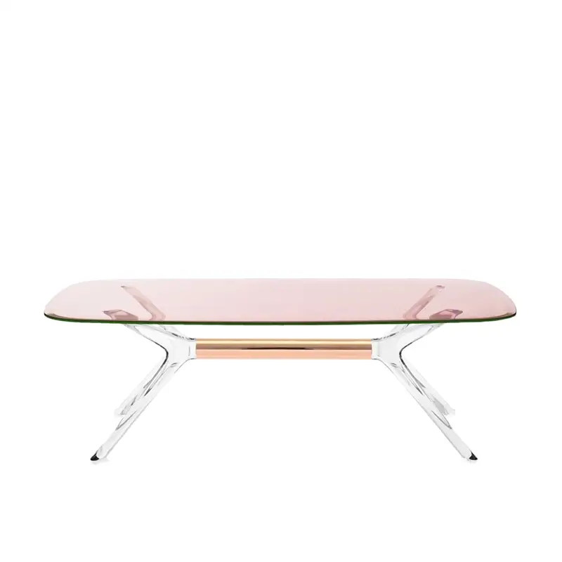 Kartell Blast tavolino basso - Piano in cristallo rosa, tubo di connessione bronzo