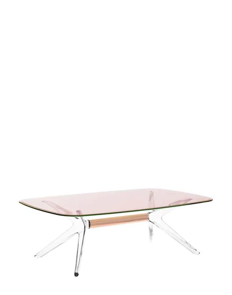 Kartell Blast tavolino basso - Piano in cristallo rosa, tubo di connessione bronzo