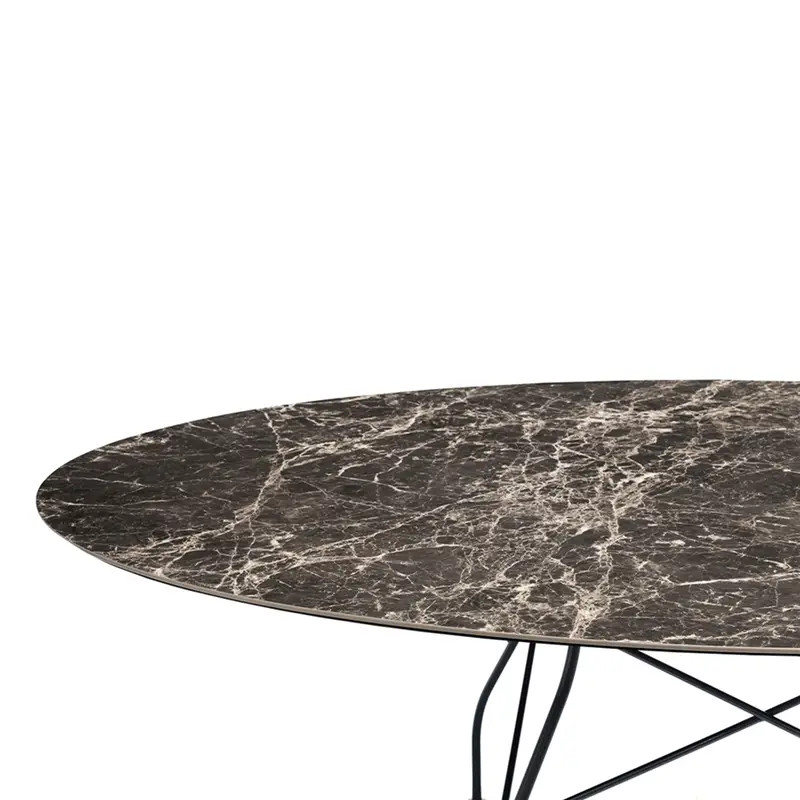 Kartell Glossy tavolo ovale - Struttura in acciaio nero, Piano Brown emperador