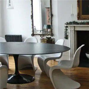 Knoll Saarinen Tavolo Tondo - Top Marmo Nero Marquina-Nero Marquina-Ø 137 cm - H. 72-Rilsan Nero