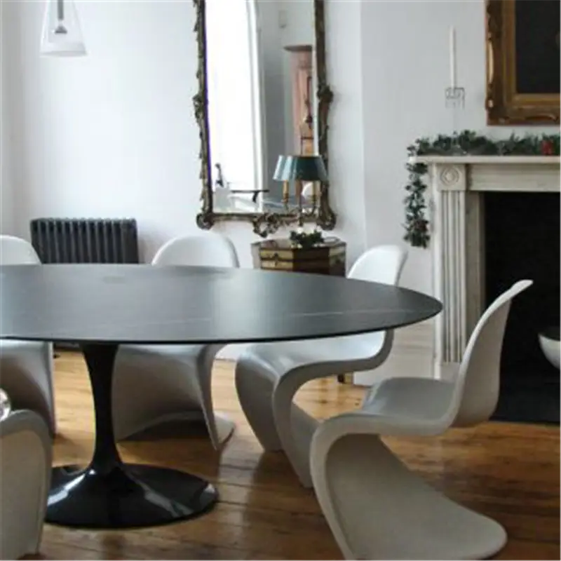 Knoll Saarinen Tavolo Tondo - Top Marmo Nero Marquina-Nero Marquina-Ø 137 cm - H. 72-Rilsan Nero