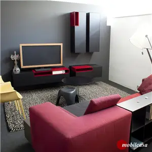 MDF Italia MDF Italia Inmotion composizione soggiorno in frassino laccato nero e rosso