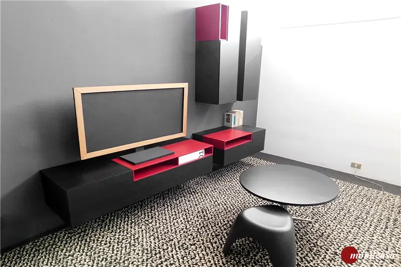 MDF Italia Inmotion composizione soggiorno in frassino laccato nero e rosso