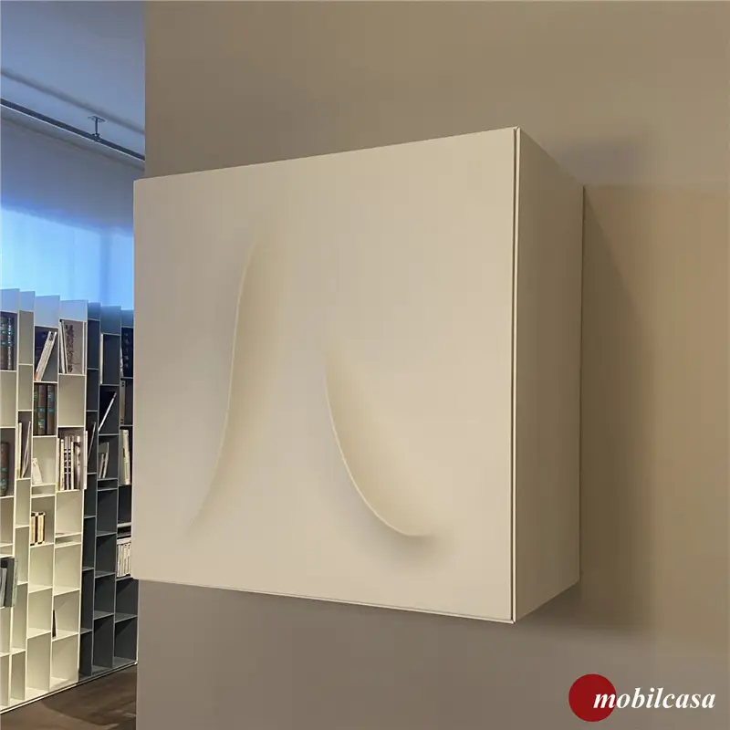 Minotti Italia Riflesso d'onda mobile contenitore pensile - Bianco, profondità 33 cm, apertura a destra
