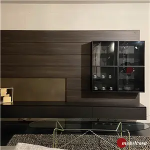 Modulnova Skill / Twenty composizione soggiorno con pensile vetrina, Boiserie e LED per schienale illuminato