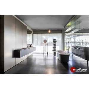 Modulnova Composizione bagno MH6 - struttura in melaminico con anta Leaf Metal Ivory, L. 465 cm