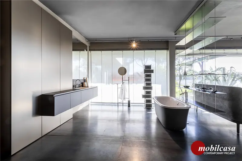 Modulnova Composizione bagno MH6 - struttura in melaminico con anta Leaf Metal Ivory, L. 465 cm