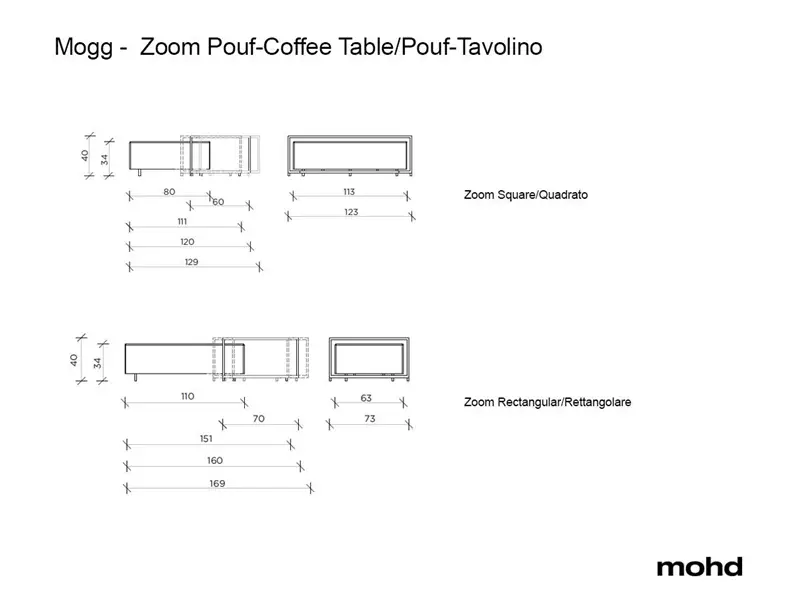Mogg Zoom Pouf/Tavolino rettangolare
