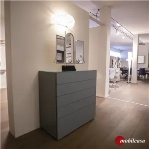 Molteni & C Cassettiera 909 - 5 cassetti laccata opaco carta zucchero con top vetro