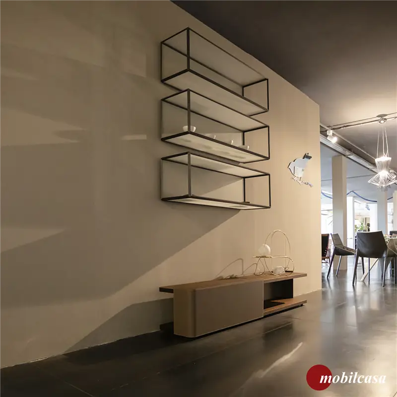 Molteni & C Hubert tavolino cm. 181X35hx36p struttura in eucalipto e frontali cuoio tortora