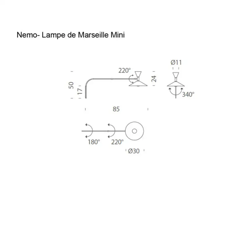 Nemo Lampe de Marseille Mini - Lampada a Parete Grigio