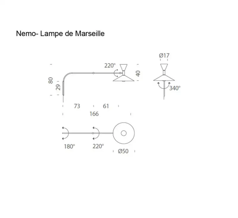 Nemo Lampe de Marseille Mini - Lampada da Parete Nera