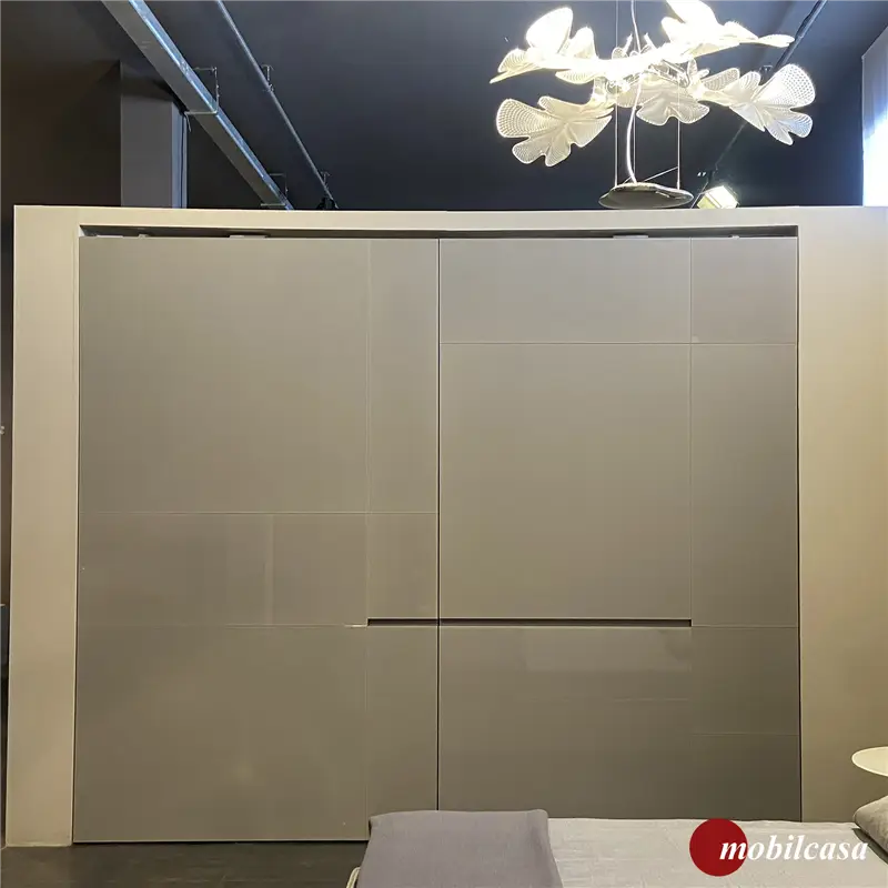 Pianca Sipario Crea complanare armadio - materico cenere e borgogna, L. 306,1 cm, P. 64,2 cm, h. 257,7 cm