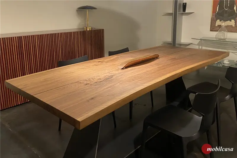 Riva 1920 Bedrock plank C tavolo - L.240, P.90/100, H. 76 cm, base in ferro finitura trasparente opaco / Piano in noce con nodi