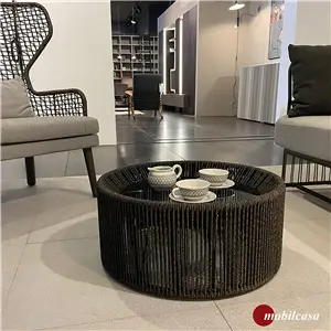 Varaschin Varaschin Tibidabo Tavolino - Struttura in cordino Grey brown, Top in vetro Grigio Europa