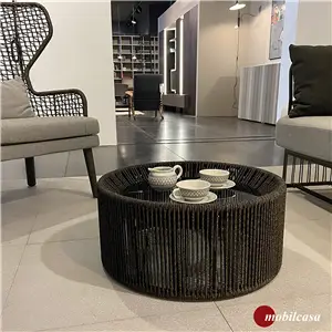 <span class="brand">Varaschin</span> Tibidabo Tavolino - Struttura in cordino Grey brown, Top in vetro Grigio Europa