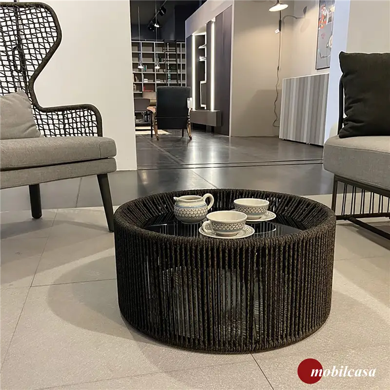 Varaschin Tibidabo Tavolino - Struttura in cordino Grey brown, Top in vetro Grigio Europa